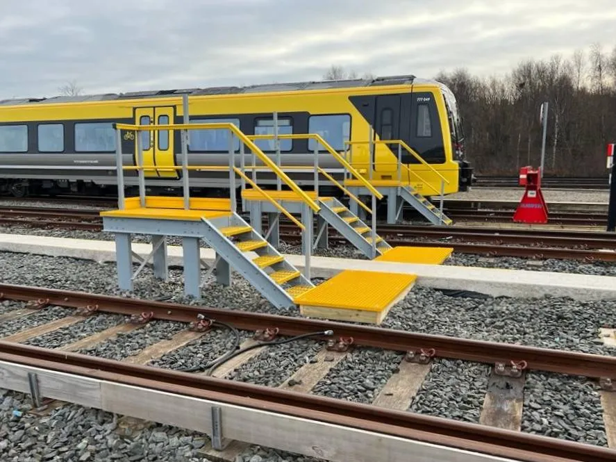 GRP Access Platforms for Rail
Our GRP access platforms are designed for indoor and outdoor rail environments, providing safe, level access for drivers, maintenance staff, and cleaning teams.
Non-conductive and non-corrosive – Ideal for areas near live electrical equipment and harsh, outdoor environments
High-voltage safe – Suitable for use near overhead lines (OHLE) carrying currents up to 250,000 kV
Lightweight yet strong – Easy to assemble, manoeuvre, and install
Customisable sections – Built in modular sections for rapid installation and site flexibility
Why Choose Barclay & Mathieson GRP Fabrications?
Expert technical advice and project support
Combine long-term durability with safety and performance
Slip-resistant walking surfaces to prevent accidents
Non-conductive, corrosion-resistant material for harsh or electrical environments
Easy to install and maintain, reducing on-site disruption
Call our team on 0114 254 3220 or contact us by email to discuss your requirements.
