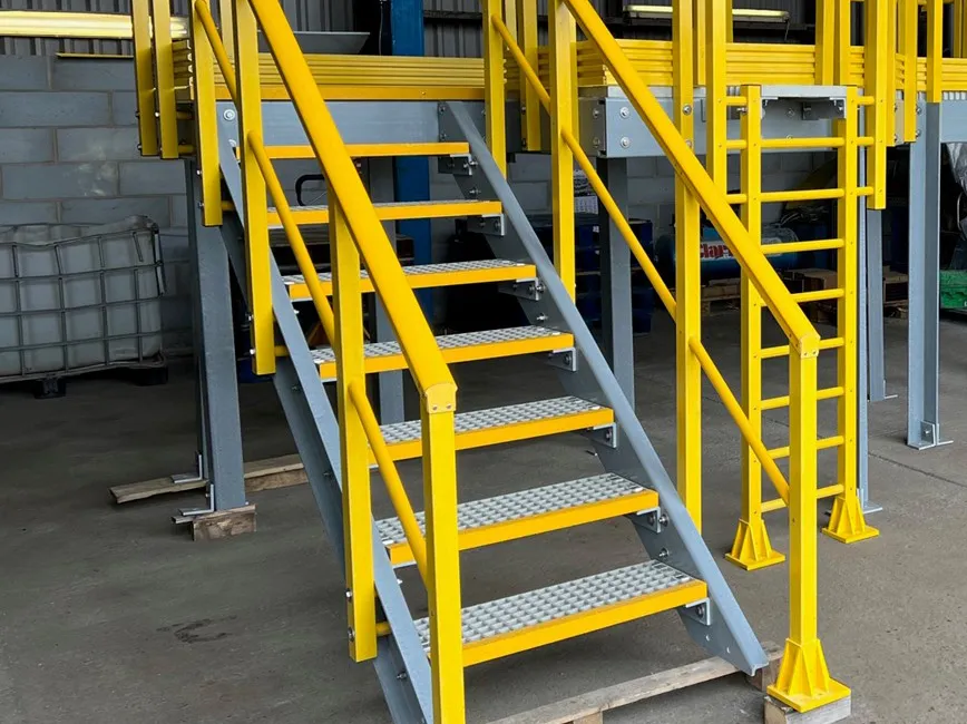 GRP stair treads provide a durable, long-lasting solution for creating new staircases or improving the safety and performance when refurbishing existing stairs. Manufactured from glass-reinforced polymer, they deliver the same proven benefits as GRP open mesh grating, packaged in a purpose-designed stair tread format.
With a gritted, slip-resistant surface and featuring a solid reinforced nosing for additional protection at the step edge, GRP stair treads offer excellent underfoot grip, helping reduce the risk of slips and falls even in wet, oily or exposed conditions.
They are ideal for industrial environments and other locations where pedestrian safety is a priority.
Standard Sizes and Mesh Options
Supplied as standard in a 38mm thickness, our GRP stair treads are available in two mesh formats:
38 x 38mm mesh
38 x 152mm mesh
Both options provide excellent slip resistance while allowing drainage and visibility through the tread.
Treads are supplied in a standard size of 1220mm x 275mm, suitable for many industrial stair applications. A cutting and fabrication service is available to provide bespoke sizes where required.