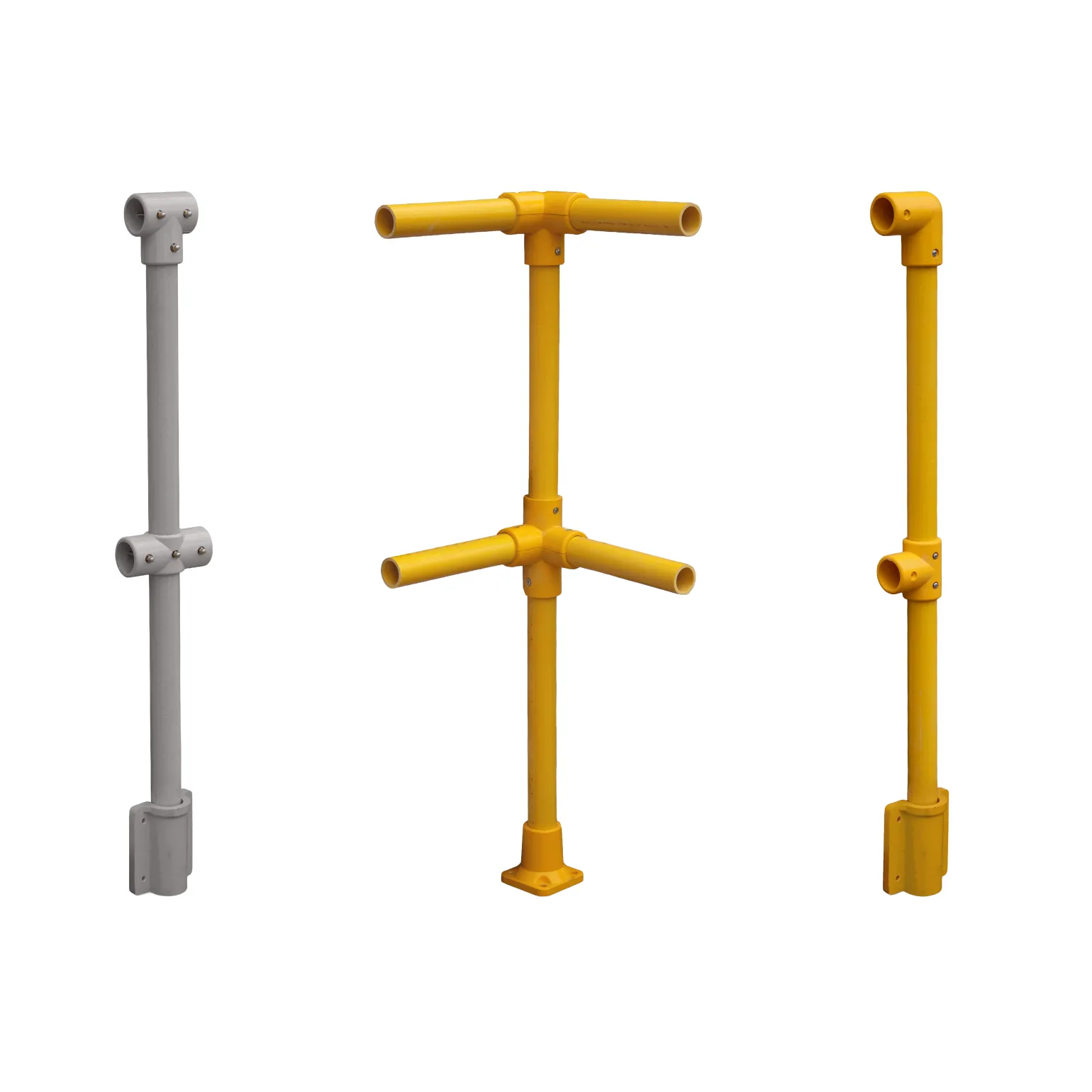 Pre-fabricated Round or Square GRP Handrail Posts
To simplify installation and ensure consistent geometry on site, we supply pre-fabricated GRP vertical handrail posts in both round and square profiles. These are ideal for projects where speed of installation and consistent quality are important, including walkways, platforms, stair landings and service access routes.
Available Posts:
End posts
Mid posts
Corner posts
Typical specification:
Finished top rail height: 1100mm
Horizontal mid-rail centres: 550mm
Box-section posts are supplied with a pedestal base support
Round posts are supplied with a choice of clamps including either a base or side mount