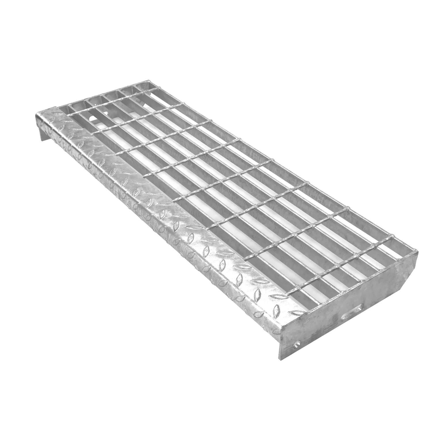 Open Steel Flooring Stair Treads (41/100 apertures)
Open steel flooring stair treads provide a durable step surface with excellent drainage, making them particularly effective in wet, exposed or industrial environments. The open construction allows water, debris and contaminants to pass through the tread, helping maintain a safer walking surface.
These treads are supplied with drilled end plates for straightforward bolting to supporting stringers, supporting quick and secure installation on site.
Standard specifications include:
Available in self-colour or galvanised steel
Four standard sizes:
800 x 283mm
800 x 242mm
1000 x 283mm
1000 x 242mm
Bespoke sizes available on request
Open steel treads are commonly specified for industrial access stairs, platforms and external walkways where drainage and long-term durability are required.